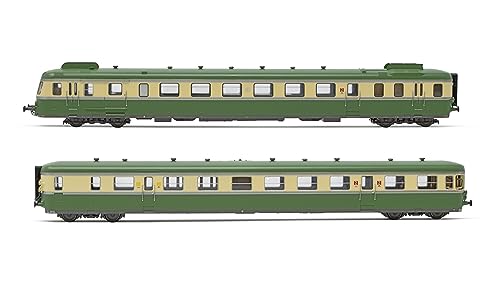 SNCF Dieseltriebwagen RGP II X 2716 und Beiwagen XR 7719, grün-beige Lackierung, mit Abgasleitblechen, ohne Logo, Periode III–IV von JOUEF