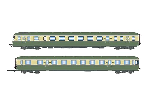 SNCF Dieseltriebwagen RGP II X 2717 und Beiwagen XR 7710, grün-beige Originallackierung, rundes Logo, Periode III von JOUEF