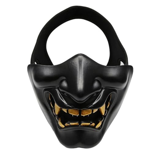 JOYARCH Hannya Japanese Half-face Mask Costume Prop for Halloween Cosplay Party (Black) von JOYARCH