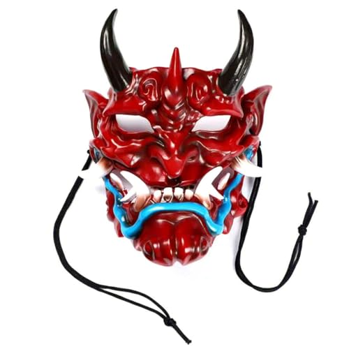 JOYARCH Japanische Samurai Maske, Prajna Maske Volles Gesicht Dämonen Samurai Oni Maske Bemalte Requisiten Abnehmbare Maske Halloween Maske für Cosplay Kostüm Requisiten von JOYARCH