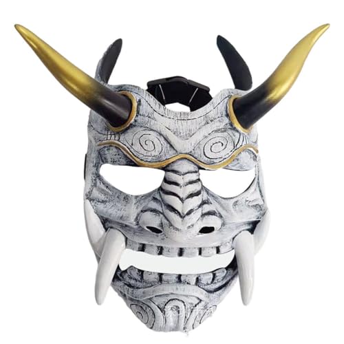 JOYARCH Japanische Samurai Maske, Prajna Maske Volles Gesicht Dämonen Samurai Oni Maske Bemalte Requisiten Abnehmbare Maske Halloween Maske für Cosplay Kostüm Requisiten von JOYARCH