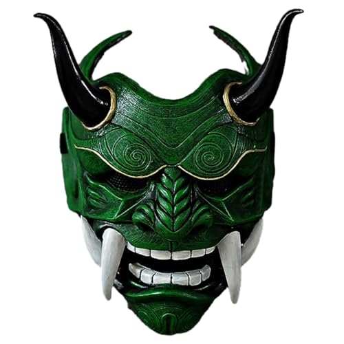 JOYARCH Japanische Samurai Maske, Prajna Maske Volles Gesicht Dämonen Samurai Oni Maske Bemalte Requisiten Abnehmbare Maske Halloween Maske für Cosplay Kostüm Requisiten von JOYARCH