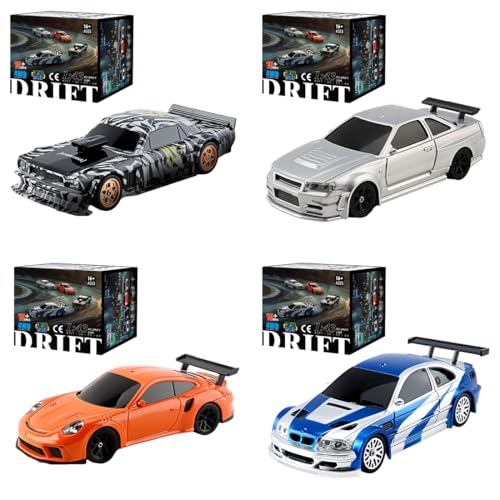 JOYARCH Mini RC Drift Car, 1/43 Maßstab 4WD Hochgeschwindigkeits Rennfahrzeug, Mini Drift Auto RC Spielzeug für Jungen und Erwachsene (4 Set/Gyro Version) von JOYARCH