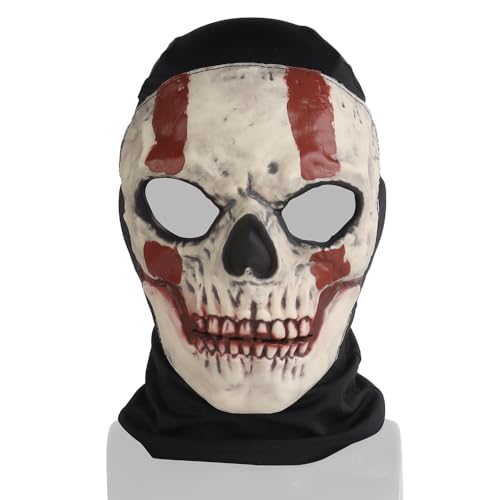 Taktische Paintball-Maske, Vollgesichts-Kopfbedeckung, Totenkopf-Kopfbedeckung, Maske für Halloween, Cosplay, Jagd, CS, Wargame, Maskerade, Kostümparty (Rot-Schwarz) von JOYASUS