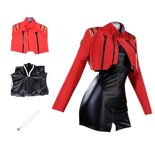 Rotes Cosplay, rotes Cosplay-Kleid, rote Jacke und schwarzes Kleid, Cosplay-Outfits, Leder, Unisex, Rot/Ausflug, einfarbig (Getaway Solids), L von JOYEAR