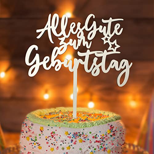 Alles Gute zum Geburtstag, Happy Birthday Cake Topper Geburtstag aus Holz, Kuchen Deko Torten Topper Geburtstag für Mädchen Jungen Frauen Mann Größe 18x 20cm von JOYEASE