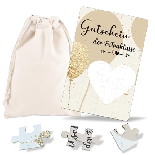 Gutschein der Extraklasse - 24-teilig Gutschein Puzzle mit Baumwoll-Säckchen für Valentinstag Jahrestag - Gutscheine zum selber ausfüllen - Romantisches Geschenk für Ihn Sie von JOYEASE