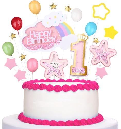 1 Geburtstag Tortendeko Mädchen 1st Geburtstag Kuchendekoration Kuchendeko Rosa Sterne Cake Topper Regenbogen Tortendeko Pinker Bogen Happy Birthday Torten Topper Für Mädchen Geburtstag Und Babys von JOYEONDEF