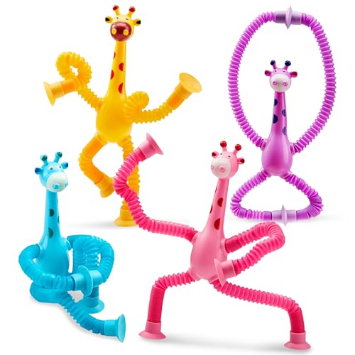 JOYIN 4 Stück Giraffe Pop Tubes für Kinder, Sensorik Spielzeug für Kinder, Teleskop Tube Spielzeug für Mädchen und Jungen, Geburtstagsgeschenk, Partygeschenke um Stress und Ängste Abzubauen von JOYIN