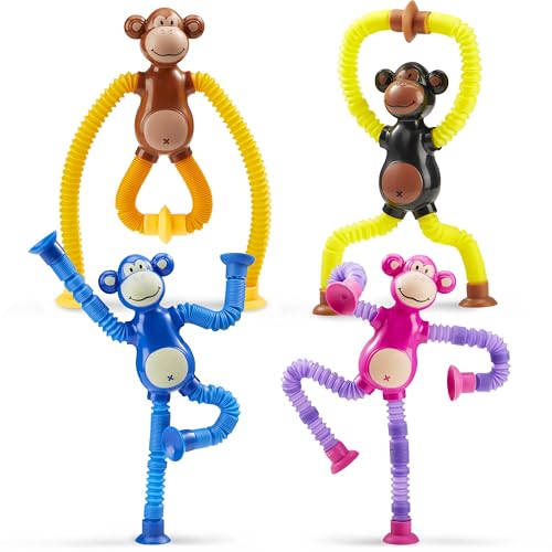 JOYIN 4 Stück AFFE Pop Tubes für Kinder, Sensorik Spielzeug für Kinder, Teleskop Tube Spielzeug für Mädchen und Jungen,Geburtstagsgeschenk, Partygeschenke um Stress und Ängste Abzubauen von JOYIN