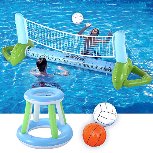 JOYIN Aufblasbares Pool Volleyball Set, Volleyball Basketball Hoops Pool Float Set, Schwimmende Sommer Floaties, Volleyball Pool Party Lounge Raft, Aufblasbare Party Schwimmen Spiel Spielzeug von JOYIN