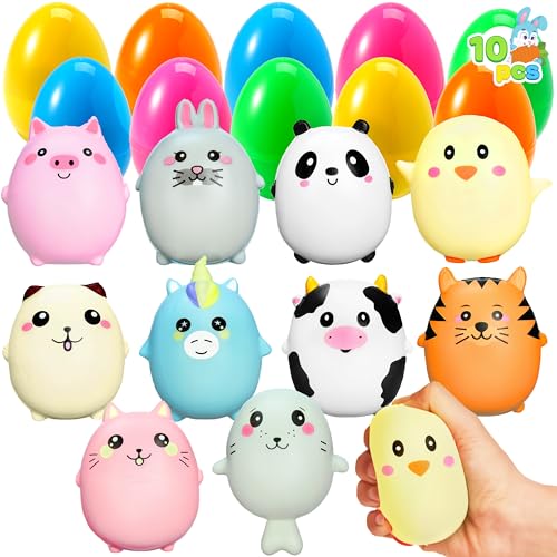 JOYIN 10 Jumbo Ostereier gefüllt mit niedlichen Tier Squishy Toys für Ostereierjagd, Osterkorb Füller/Füller, Füllung Leckereien, Party Favor, von JOYIN