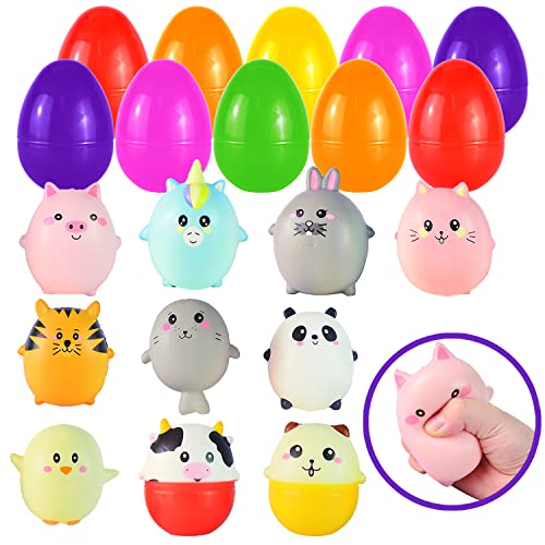 JOYIN 10 Jumbo Ostereier gefüllt mit niedlichen Tier Squishy Toys für Ostereierjagd, Osterkorb Füller/Füller, Füllung Leckereien, Party Favor, von JOYIN