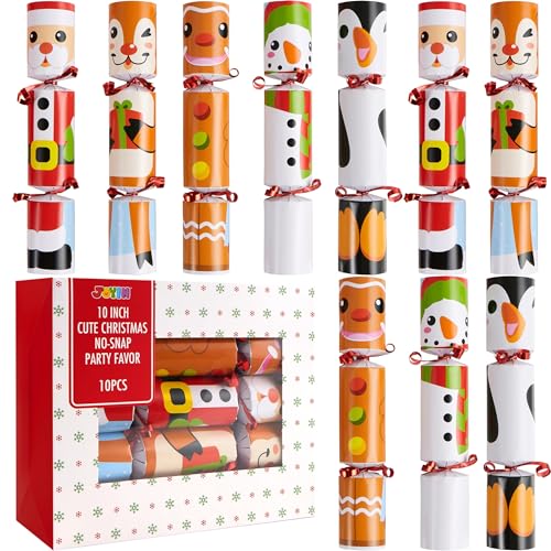 JOYIN 10 Stück Christmas Crackers (25.4cm), Weihnachten Party Tisch Gunst mit niedlichen Weihnachten Zeichen, mit Party Hut, Witz & kleines Geschenk im Inneren, für Xmas Geschenk von JOYIN