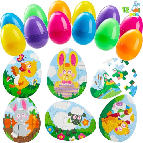 JOYIN 12 Pcs Ostereier Jigsaw Puzzle für Ostereiersuche Zubehör, Schule Klassenzimmer Aktivitäten Belohnungen, Ostern Party Geschenke, Osterkorb Füller von JOYIN