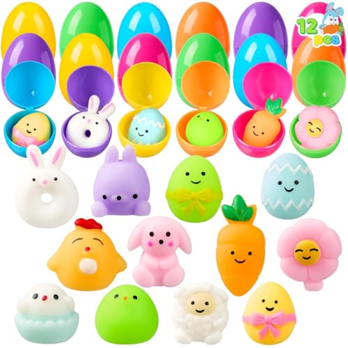 JOYIN 12 vorgefüllte Ostereier gefüllt mit 12 Mochi-Squishy-Spielzeugen für Kinder, Ostereier zum befüllen für Ostern Partyzubehör, für Osterthema Party Gunst, Ostereier jagen, für Osterkörbe von JOYIN