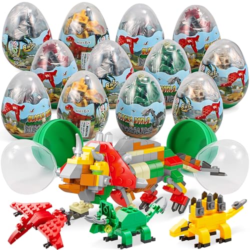 JOYIN 12 vorgefüllte Ostereier mit entzückenden Tierbausteinen für Ostergeschenke, Ostereiersuche, Osterkörbchenfüller (Dinosaurier) von JOYIN