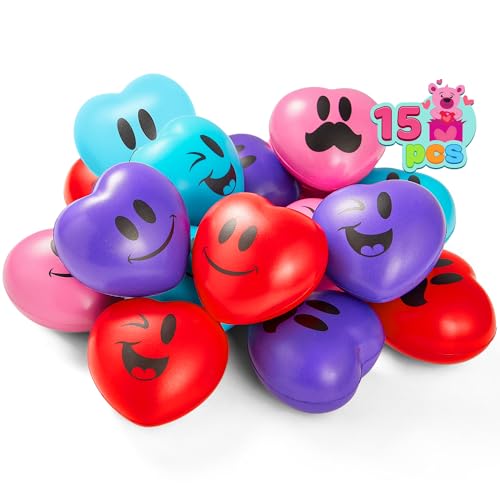 JOYIN 15 Stück Valentinstag Herzform Stressball Valentinstag 7,6 cm Herz Squeeze Ball Squishy Spielzeug Austausch Geschenk für Kinder, Stressabbau Party Gefälligkeiten, Urlaub Belohnung Preise von JOYIN