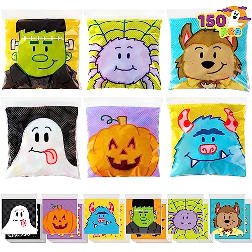 JOYIN 150 Stück Halloween-Zellophantüten, kleine Süßigkeitentüten, Halloween-Geschenktüten für Süßigkeiten oder Süßigkeiten, kleine Druckverschlussbeutel für Halloween-Partyzubehör von JOYIN