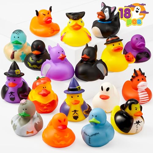 JOYIN 18 Stück Halloween Gummiente Quietscheente Badeente für Spaß Bad, Squirt Quietsche Ente, Süßes oder Saures Füllstoffe von JOYIN