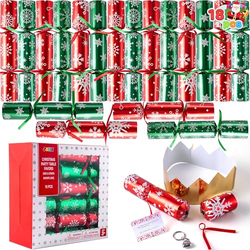 JOYIN 18er-Pack Tischgeschenke für Weihnachtspartys ohne Druckknopf Weihnachtsgeschenke mit Schneeflocken ohne Druckknopf in Rot und Grün als Weihnachtsstrumpffüller Partyzubehör Dekorationen von JOYIN