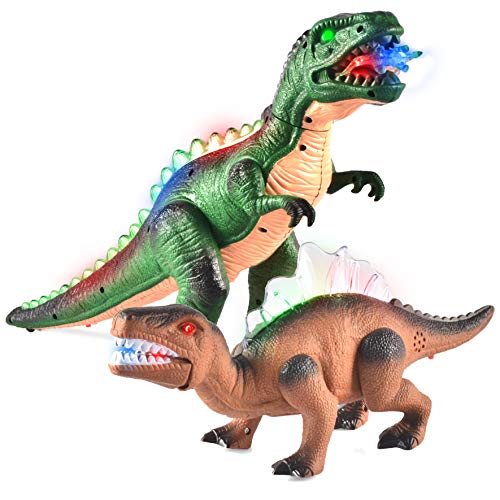 JOYIN 2 Pack LED Light Up T-Rex Walking Realistic Dinosaur Dinosaurier Spielzeug ab 3 4 5 Jahre, with Led Light & Roaring Sound von JOYIN