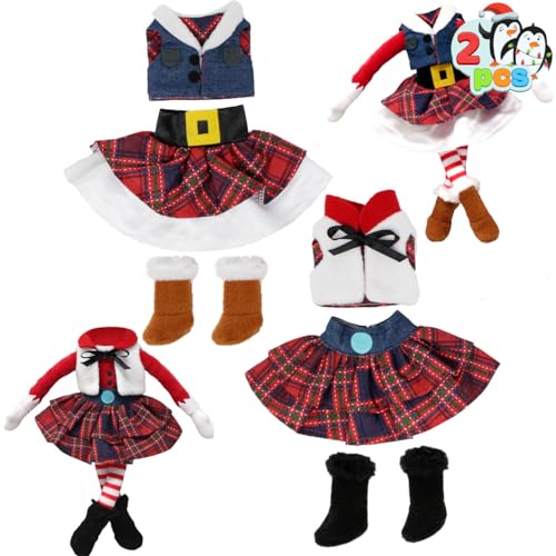 JOYIN 2 Pack Santa Clothes for Elf Doll Plaid Skirt/Vest and Boot, Christmas Decorations, and Holiday Specials von JOYIN