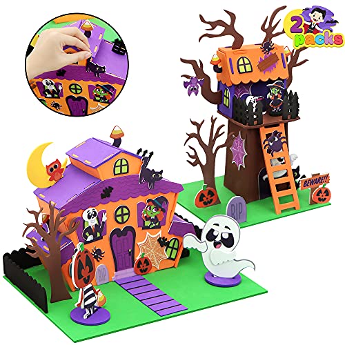 JOYIN 2 Pcs Halloween Schaumstoff Spukhaus 3D Bastelset für Kinder, 3D Halloween Baumhaus und Kürbis Spukhaus, Halloween Kunst und Bastelset Gastgeschenke Partydekoration von JOYIN