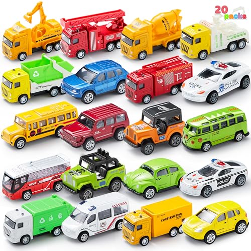 JOYIN 20 Stück Metall Zurückziehen Mini Spielzeugautos, Mini Die Cast Spielzeugautos Set, Pull Back Autos für Kleinkinder Mädchen Jungen Spielzeug von JOYIN