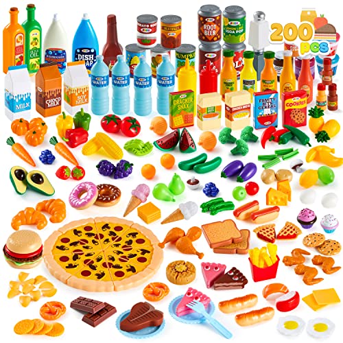 JOYIN 200 Pieces Kids Play Food Deluxe Pretend Play Food Set Toy Food Play Kitchen Accessories Lebensmittel Spielzeug Plastik Obst und gemüse Kinder küchenspielzeug kinderküche Miniatur Lebensmittel von JOYIN