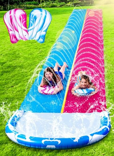 JOYIN 22,5ft/685.8cm Wasserrutsche und 2 Bodyboards, Garten-Wasserrutsche Sommer-Rutsch-Wasserrutschen Wasserspielzeug mit eingebautem Sprinkler für Outdoor-Wasserspaß für Kinder, Blau, Rosa von JOYIN