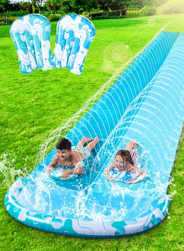 JOYIN 22,5ft/685.8cm Wasserrutsche und 2 Bodyboards, Garten-Wasserrutsche Sommer-Rutsch-Wasserrutschen Wasserspielzeug mit eingebautem Sprinkler für Outdoor-Wasserspaß für Kinder, Blau, Hellblau von JOYIN