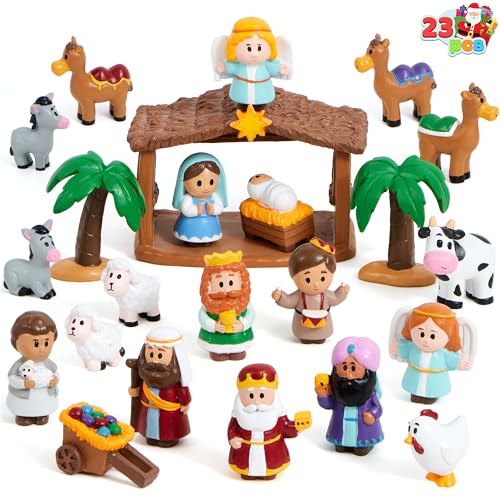 JOYIN 23-teiliges Weihnachtskrippen-Spielset mit kleinen Figuren, Weihnachtsgeschichte, Miniatur-Spielzeug für Kinder und Kleinkinder, Party-Dekoration, Tischdekoration von JOYIN