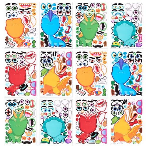 JOYIN 24 Packs 22.8 * 15.2cm, Make-a-face Aufkleber Dino für Kinder, Tier Dinosaurier und Match Aufkleber Blätter mit Dinosaurier und Fantasy-Tiere Kinder Party Favor Supplies Craft von JOYIN