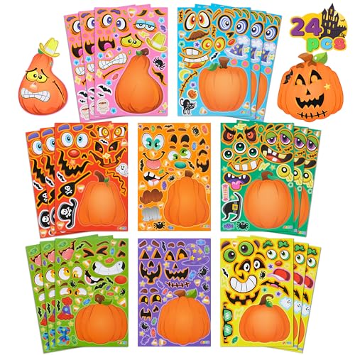 JOYIN 24 Stück Halloween-Make-a-Face-Aufkleber für Kinder, machen Sie Ihren eigenen Kürbis-Aufkleber, Mix & Match mit 8 verschiedenen Gesichtsausdrücken, Halloween, Basteln, Klasse, Partyzubehör, von JOYIN