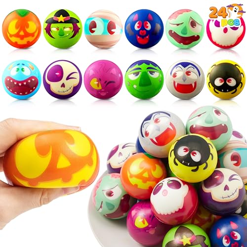 JOYIN 24 Stück Halloween Stressbälle Halloween Neuheit Spielzeug Bälle für Halloween Squishy Spielzeug Slow Release, Halloween Party Favors, Dekorationszubehör, Partytütenfüller von JOYIN