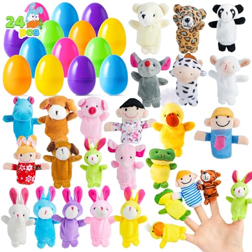 JOYIN 24 Stück Surprise Ostereier, mit 24 Süß Fingerpuppe, Ostereier zum befüllen für Ostern Partyzubehör, Osterkorb Füllstoffe, Klassenzimmer Anreize, Kinderspielzeug und Überraschungsgeschenk von JOYIN