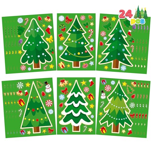 JOYIN 24 Stück Weihnachtsbaumaufkleber, Machen Sie Ihre eigenen Weihnachtsbaum-Strumpffüller, Weihnachtsparty-Geschenke für Kinder, Weihnachtsparty-Zubehör, Geschenke, Klassenzimmer-Spiele von JOYIN