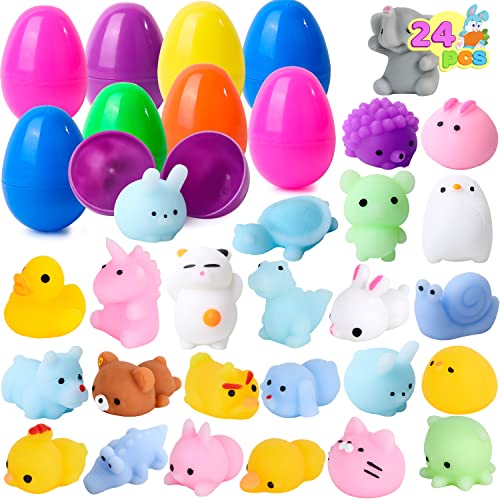 JOYIN 24 vorgefüllte Ostereier gefüllt mit 24 Mochi-Squishy-Spielzeugen für Kinder, Ostereier zum befüllen für Ostern Partyzubehör, für Osterthema Party Gunst, Ostereier jagen, für Osterkörbe von JOYIN