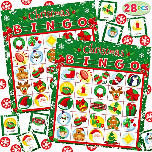 JOYIN 28 Stück Spieler Weihnachts Bingo Karten (5x5) für Kinder Xmas Party Supplies Goodies Games, Kids School Classroom Goody Gift Filler Stuffers, Indoor Family Activities (Weihnachten) von JOYIN