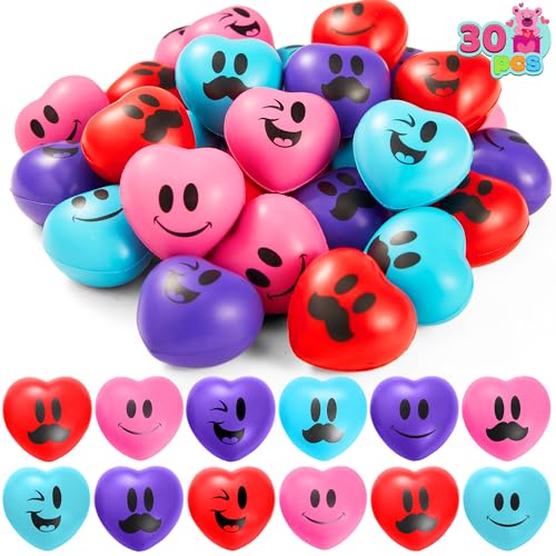 JOYIN 30 Stück Valentinstag Herzform Stressball Valentinstag 3,8 cm Herz Squeeze Ball Squishy Spielzeug Austausch Geschenk für Kinder, Stressabbau Party Gefälligkeiten, Urlaub Belohnung Preise von JOYIN