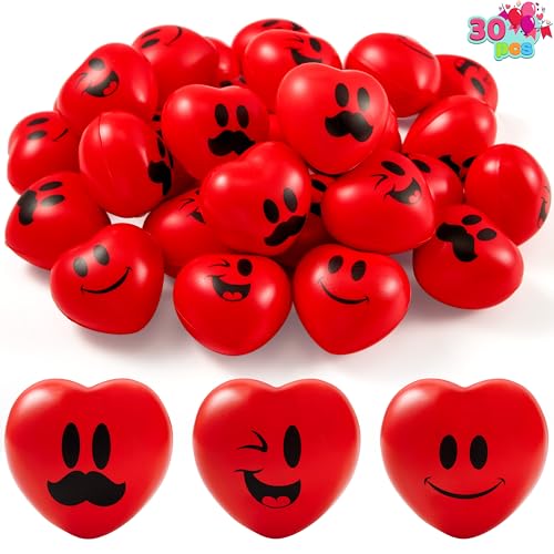 JOYIN 30 Stück Valentinstag Rot Herzform Stressball Valentinstag 3,8 cm Herz Squeeze Ball Squishy Spielzeug Austausch Geschenk für Kinder, Stressabbau Party Gefälligkeiten, Urlaub Belohnung Preise von JOYIN