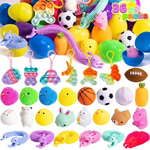 JOYIN 36 PCS Prefilled Ostereier mit Stress Relief Toys, 2,4 "bunte Kunststoff-Ostereier für Ostereierjagd liefert, Ostern Party Favors, Ostern Korb Stuffers von JOYIN