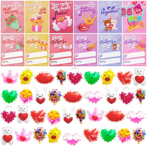 JOYIN 36 Packungen Valentinstag Mochi mit Herz Geschenkkarten, Mini Critter Squeeze Balls, Stress Fidget Relief, Valentinstag Party Favors, Austausch Geschenke von JOYIN