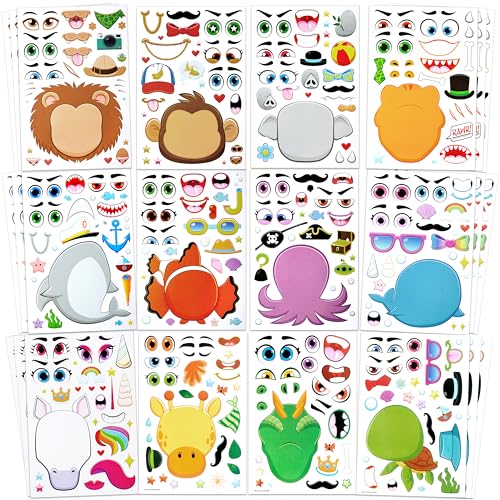 JOYIN 36 Stück Tier Aufkleber Kinder, Sticker Aufkleber Set, Make-a-Face Aufkleber, Kleine Geschenke für Kinder, Kindergeburtstag Gastgeschenke, Mitgebsel Kindergeburtstag ab 3 Jahren(Aufkleber Tiere) von JOYIN