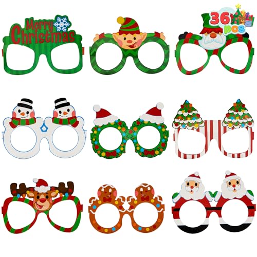 JOYIN 36 Stück Weihnachten Brille Frame Kostüm Brillen verschiedene Designs für Weihnachten Party Supplies Photo Booth und Party Favors (One Size Fits All) von JOYIN