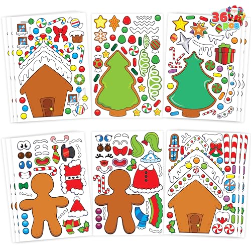 36 Stück Weihnachten Make-a-Gesicht Aufkleber Blätter machen Sie Ihre eigenen Weihnachten Lebkuchen Aufkleber Serie und Bäume Aufkleber Blätter Kinder Party Favor Supplies Craft von JOYIN