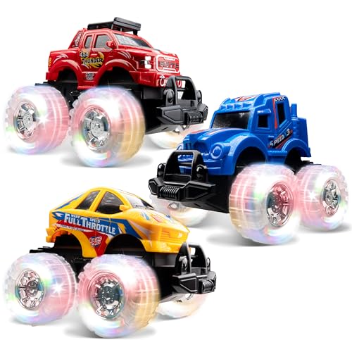 JOYIN 3PCS LED Monster Trucks Spielzeug ab 3 Jahren – Leuchtende Monstertruck-Set Autos – Monstertruck mit Blitzrädern – Babyspielzeug-Geschenk – Spielzeug-Truck für Jungen, Mädchen und Kinder von JOYIN