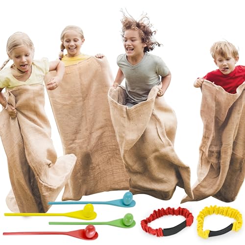 JOYIN 4 Spieler Outdoor Rasen Spiele, Spiele Gartenspiele， Potato Sack Race Bags, Eier und Löffel Rennspiele, Legged Relay Race Bands Elastisches Bindeseil für Kinder und Familien, Osternsuchspiel. von JOYIN