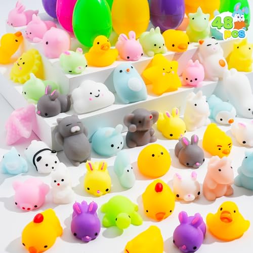 JOYIN 48 vorgefüllte Ostereier gefüllt mit 48 Mochi-Squishy-Spielzeugen für Kinder, Ostereier zum befüllen für Ostern Partyzubehör, für Osterthema Party Gunst, Ostereier jagen, für Osterkörbe von JOYIN